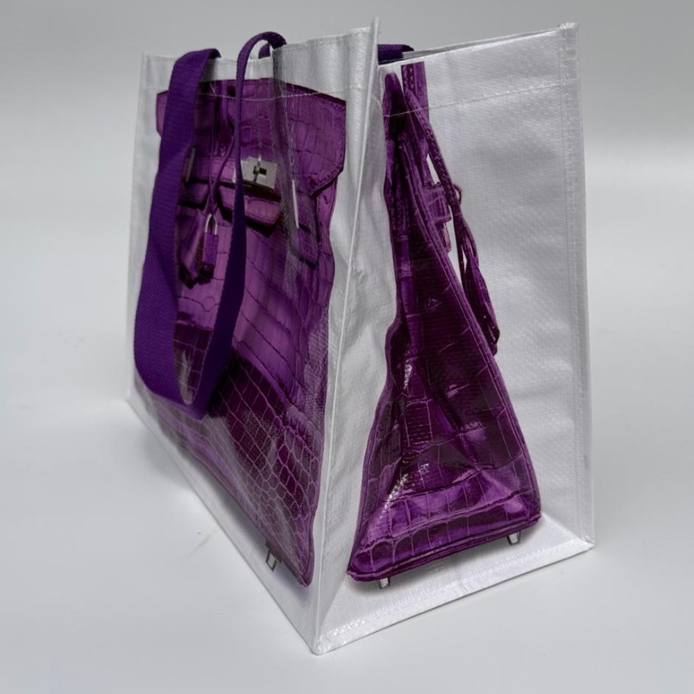 Grocery Bag made from Recycled Plastic Bottles with Novelty Bag Print in Purple